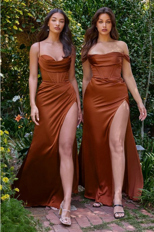 Vestido con corset de satín con hombros descubiertos - Kookay Vestidos